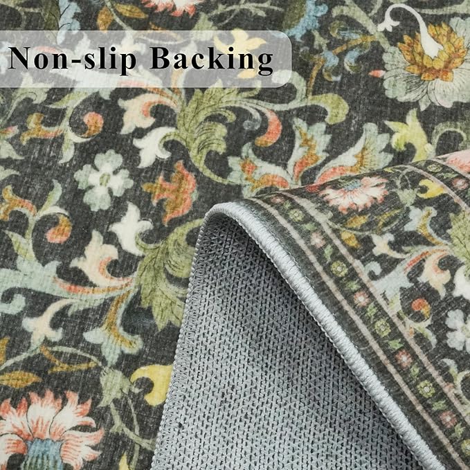 Hallway 2x5 Washable Runner Rug: Oriental Floral Stain Resistant Rug