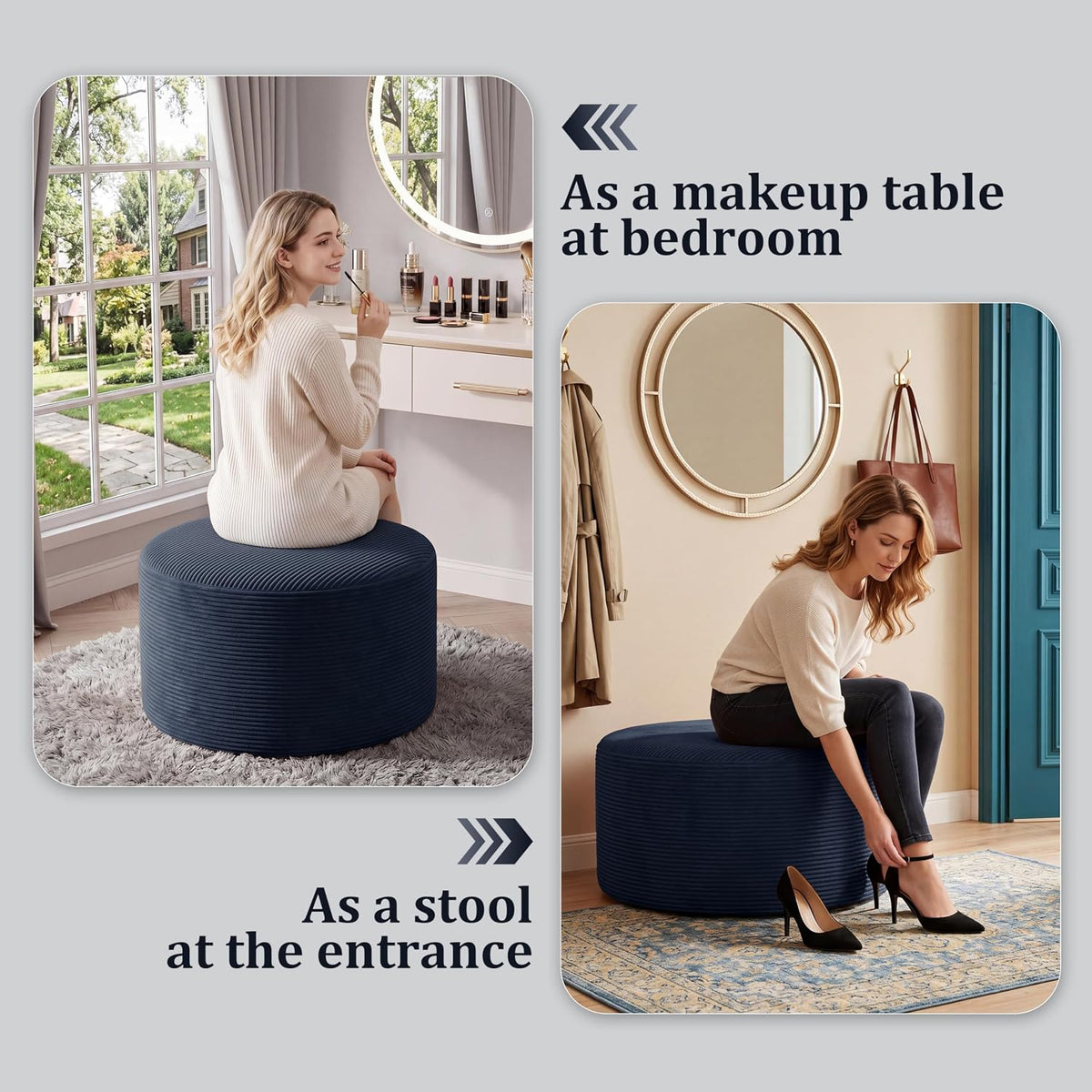 BSHOMGI Coffee Table Round Ottoman, Oversized Footrest for Couch with Removable Cover Large Floor Seating for Adults Ottomans Coffee Tables for Living Room No Assembly