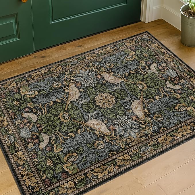 Hazo Haus Washable Dark Vintage Floral Rugs