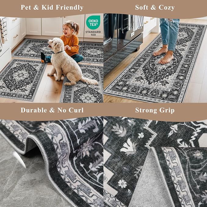 3-Piece Non-Slip Machine Washable Kitchen Rug Set
