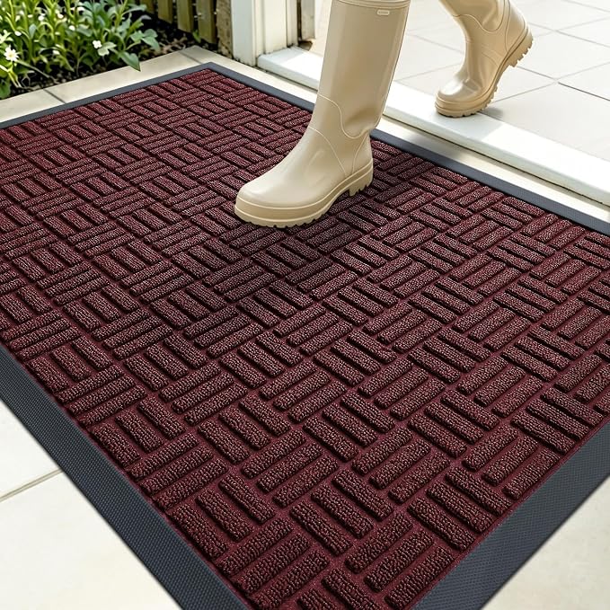 OLANLY Front Door Mat Outside Entrance 35x23, Heavy Duty Sturdy Natural Rubber