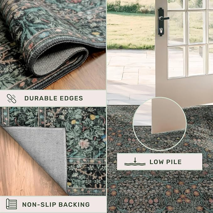 Dark Green Washable Entry Rug, 3x4 Rugs