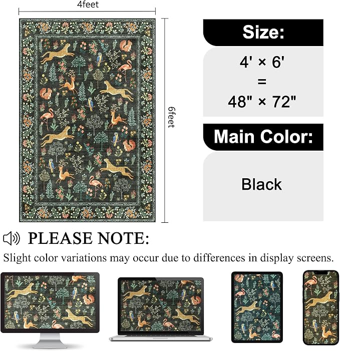DUKINO 4x6 Rug, Washable Animal Area Rug