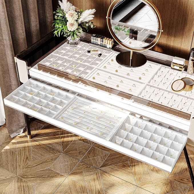 Oirlv Premium White Leather Stackable Jewelry Tray 18 Gird Necklace Bracelet