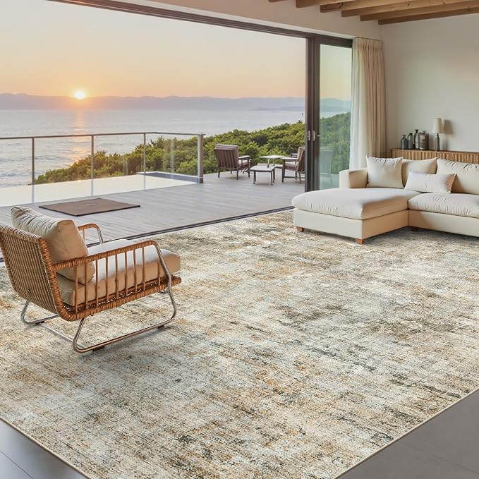 Soalmost Abstract Rug 8x10 Large Living Room Rugs Neutral Modern Washable Area
