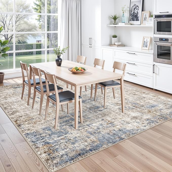 10x10 ft Square Living Room Rug – Washable Modern Abstract Area Rug