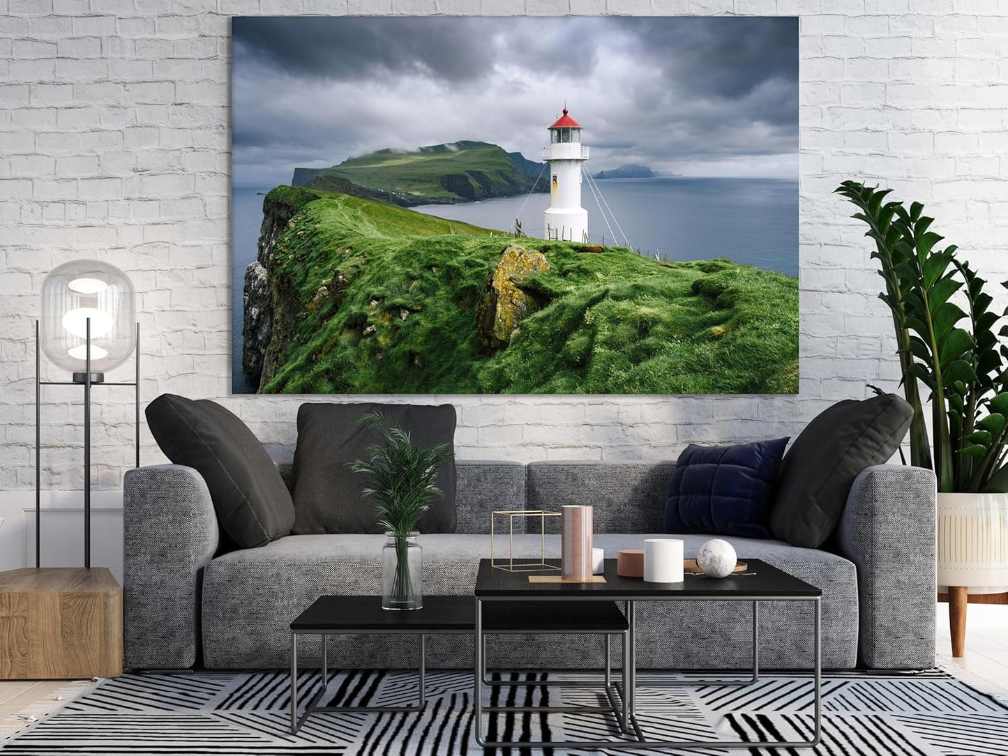 Nature Wall Art Prints - Ocean Forest Mountain Lake Canvas Landscapes - Small to Extra Large Living Room Bedroom Kitchen Bathroom Décor (Stormy Sky Lighthouse, 24L" x 36W")