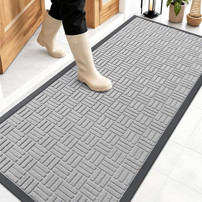 OLANLY Front Door Mat Outside Entrance 59x23, Heavy Duty Sturdy Natural Rubber