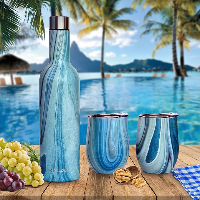 CHILLOUT LIFE 12 oz Stainless Steel Wine Tumblers 2 Pack & 1 Insulated Wine
