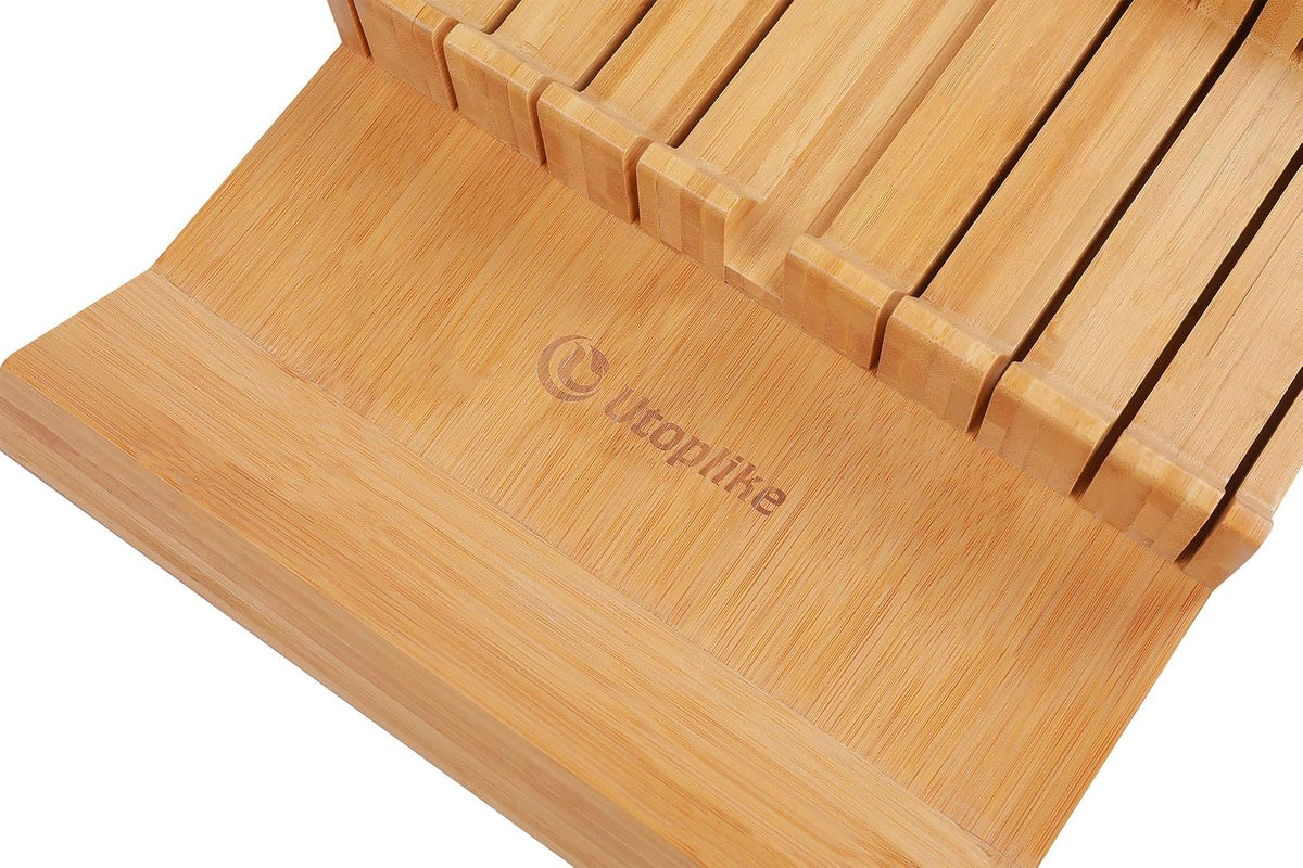 Utoplike In-drawer Knife Block Bamboo Kitchen Knives Drawer Organizer Large