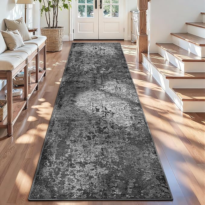 2.6x12 Black Rug Runners for Hallways Kitchen Runner Rug Non Slip Washable