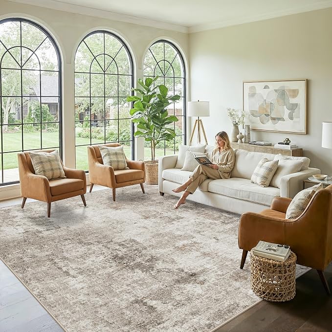 11x11 Square Area Rug for Living Room–Washable Non-Slip Soft Large Rug for