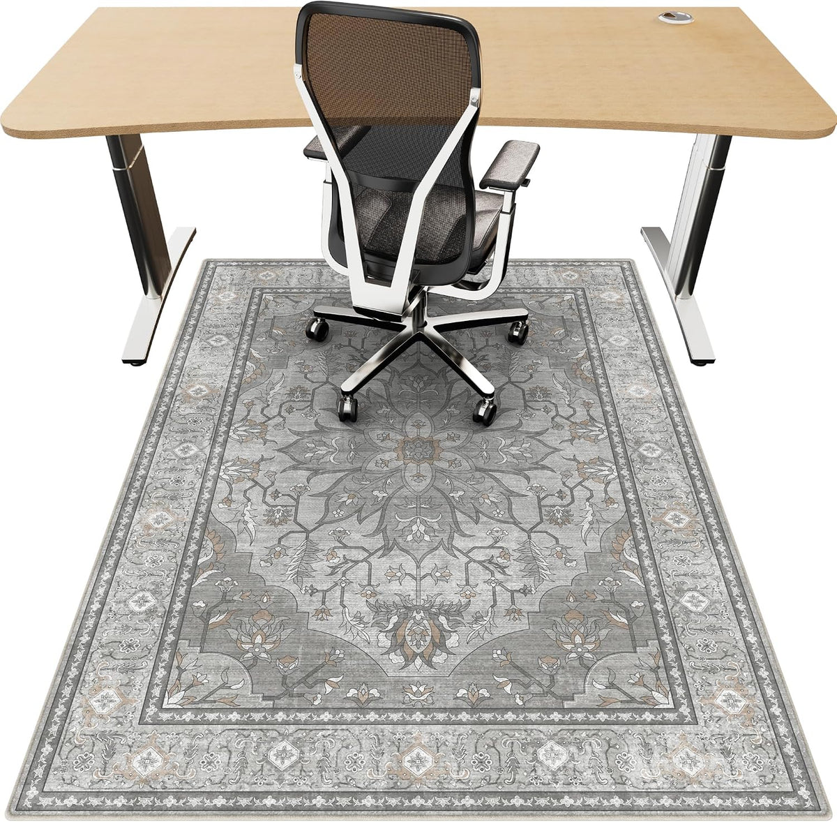 36"x48" Office Chair Mat for Hardwood, Under Desk Chair Mat for Home Office, Anti-Slip Office Rugs for Rolling Chairs, Floor Protector Washable Rugs Warm Gray