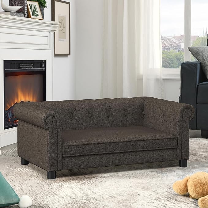 Dog Couch for Large Dogs, Elevated Durable Pet Sofa Bed, 24" W Comfortable Modern and Stylish Dog Sofa Couch with Dry Cleanable Fabric, Furniture for Medium & Large Breed (Dark Brown)