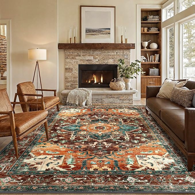 Yamaziot 6x9 Large Area Rug, Non-Slip Washable Boho Vintage Living Room Rug