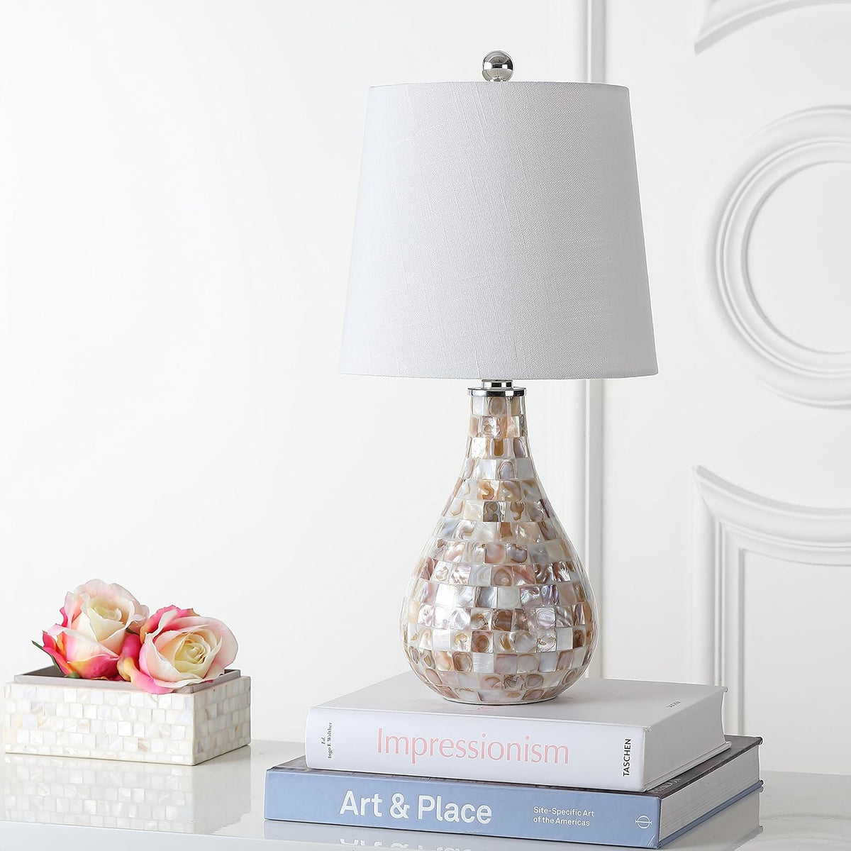 JONATHAN Y Mona Coastal Mini LED Table Lamp 20.5" Bedside, Seashell