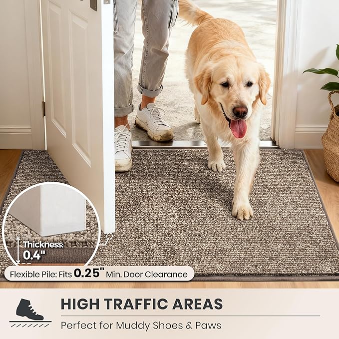 PURRUGS Dirt Trapping Door Mat 24" x 35.5", Non-Slip Machine Washable Entry Rug