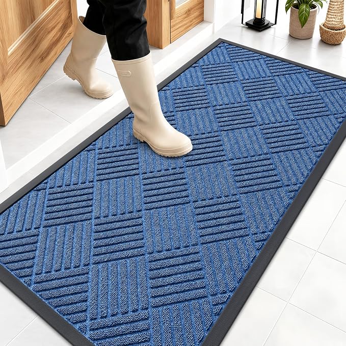 OLANLY Front Door Mat Outside Entrance 47x23, Heavy Duty Sturdy Natural Rubber