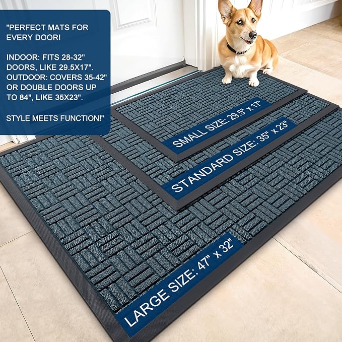 OLANLY Front Door Mat Outside Entrance 33x21, Heavy Duty Sturdy Natural Rubber