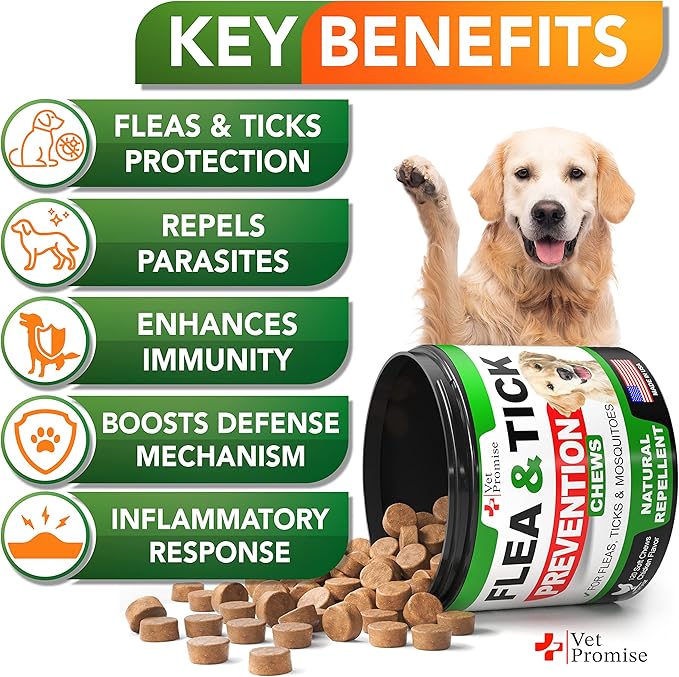 Flea and Tick Prevention for Dogs Chewables - All Natural Flea & Tick Control Chews - Oral Pills for Dogs Supplement - All Breeds and Ages - Made in USA - 120 Tablets