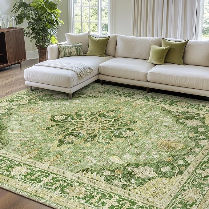 RELEANY Area Rugs 7'x9' Washable Non-Slip, Floral Vintage Distress Medallion