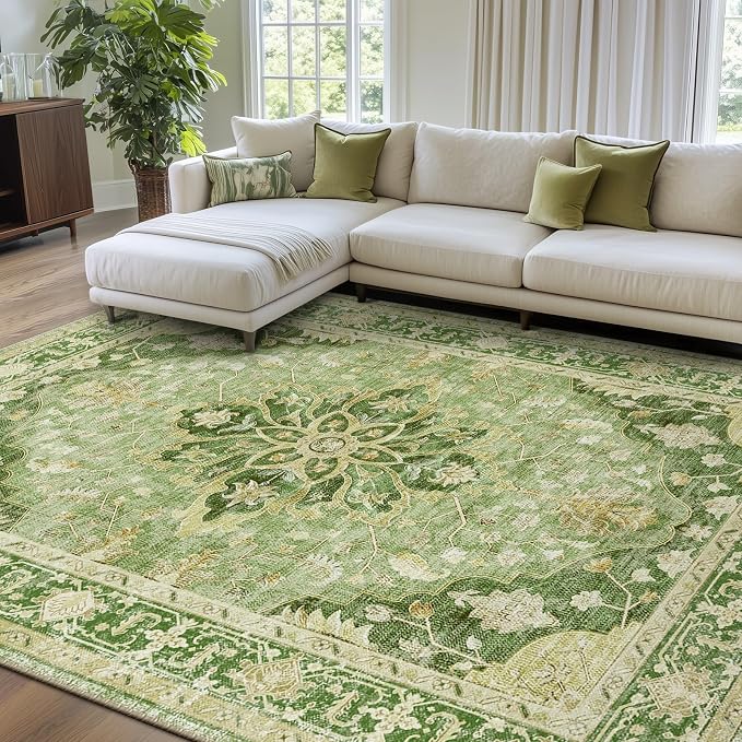 RELEANY Area Rugs 7'x10' Washable Non-Slip, Floral Vintage Distress Medallion