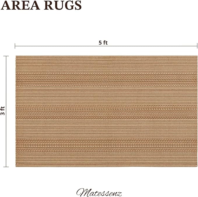 MatEssenz 3x5 ft Washable Area Rug, Textured Natural Woven Low-Profile Entryway