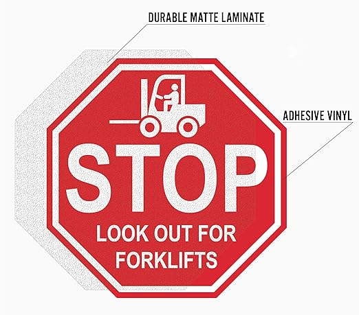 "Stop Look Out for Forklifts" - Laminated Vinyl Floor Sign by Graphical Warehouse - 5S Safety and Security Signage, Visual Communication Tool (38")
