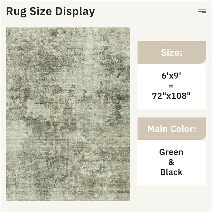 Soalmost Area Rug 6x9 Abstract Living Room Washable Rugs Green Black Non Slip