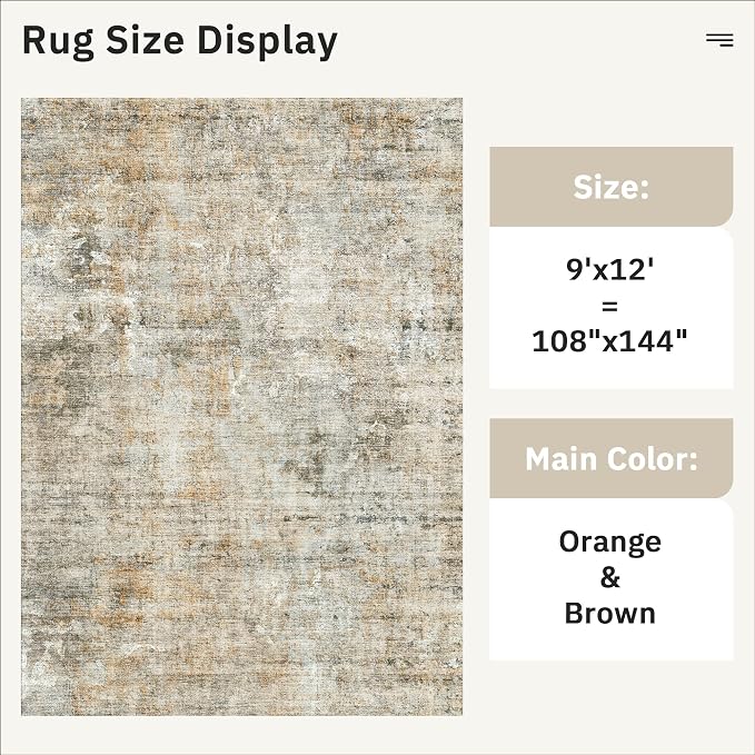 Soalmost 9x12 Area Rugs for Living Room, Non-Slip Machine Washable Vintage Rugs