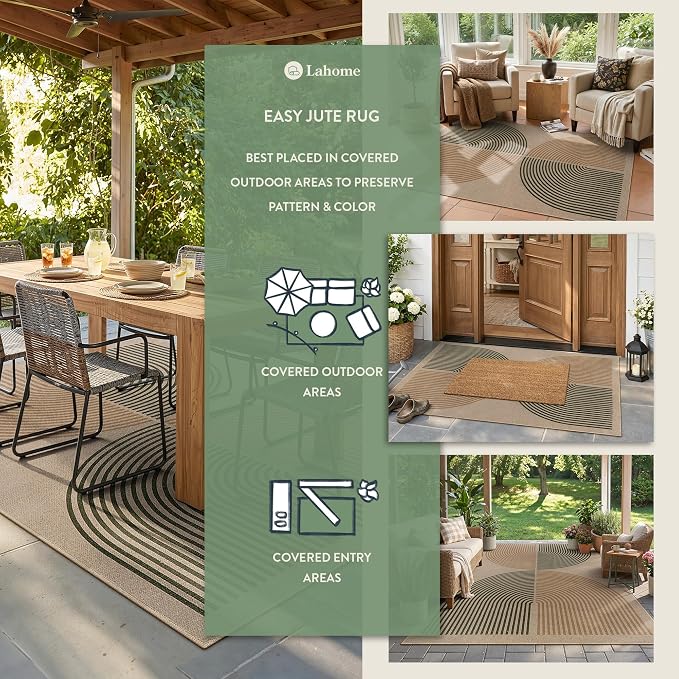 Lahome Modern Rainbow Easy Jute 3x5 Patio Rug, Washable Rugs