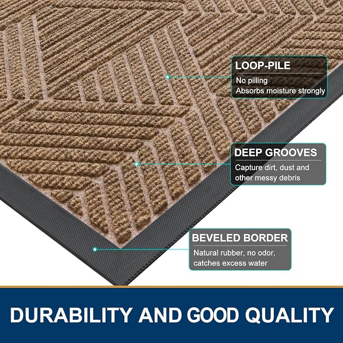 Smiry Front Door Mat Outside Entrance, Heavy Duty Sturdy Natural Rubber Doormat