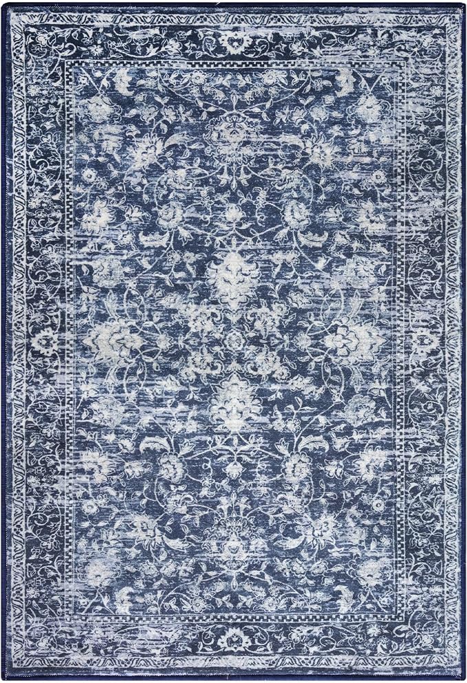 KILOCOCO Area Rug 4x6 Entryway Rug Washable Printed Vintage Floral Rubber