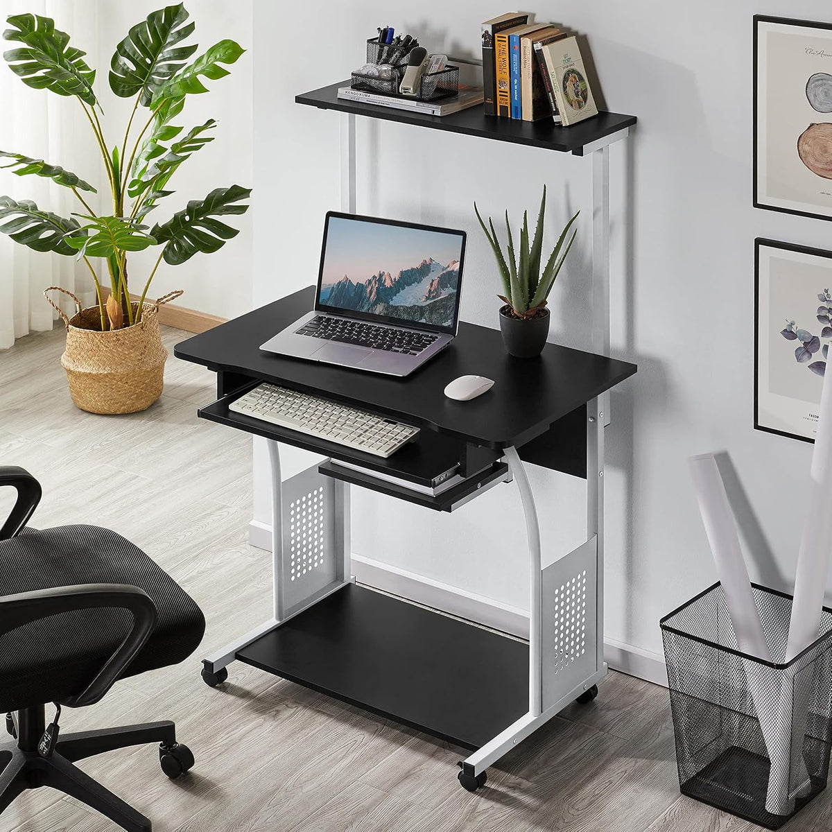 Topeakmart Compact Rolling Computer Cart with Keyboard Tray & Shelf, Black