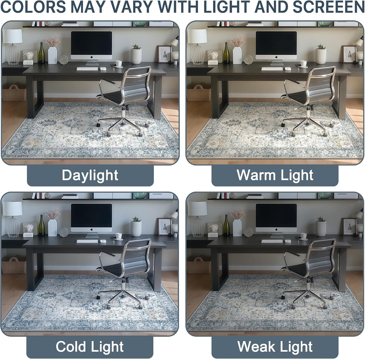 36"x48" Office Chair Mat for Hardwood Floor, Non-Slip Washable Blue