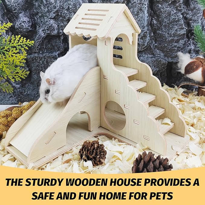 Hamster House - Double-Decker Hut With Slide, Cage Accessories, Small Animal Habitat Decor