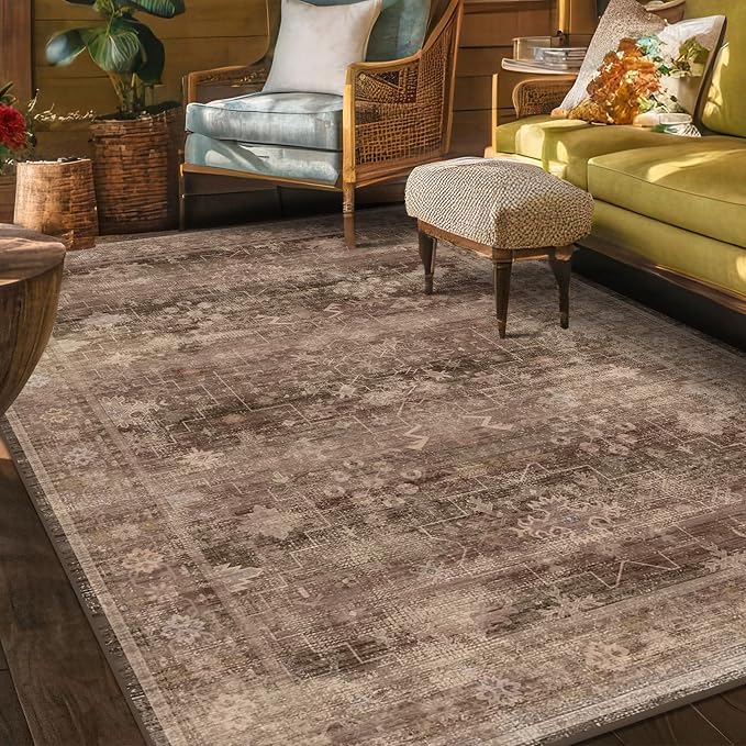 Hazo Haus Boho Taupe Brown 5x7 Living Room Rug