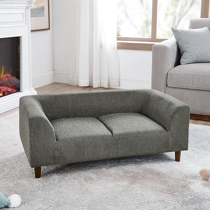 Elevated Dog Couch Bed for Medium Large Dogs, Modern Pet Sofa with Backrest & Armrest, Durable Dog Bed Sofa with Soft Cushion, Solid Wood Legs (Dark Grey)