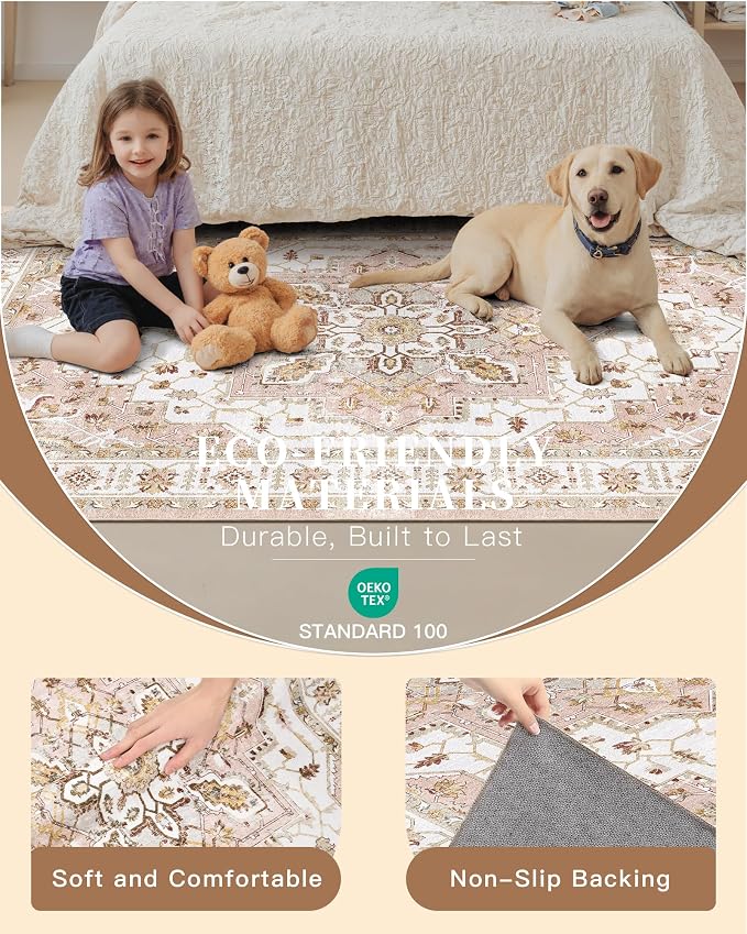 Madane Washable Area Rug 2x3, Small Entryway Rug Non-Slip Vintage Door Mat