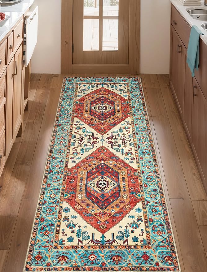SERISSA Boho Washable Runner Rug, 2x5 Rug Runner Non-Slip Vintage Orange