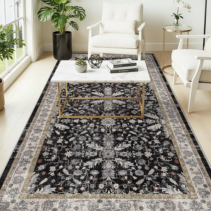 4x8 Rug Washable for Entryway Kitchen – Non-Slip Rubber Backed Area Rug for
