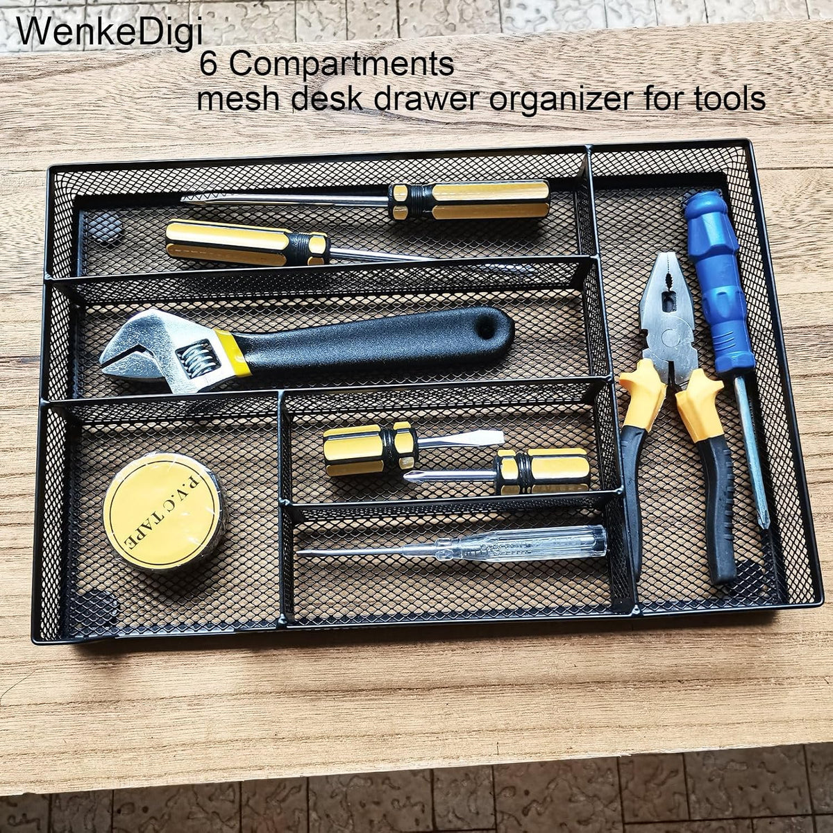 2-Pack 6-Compartment Mesh Office Drawer Organizer Tray, Black