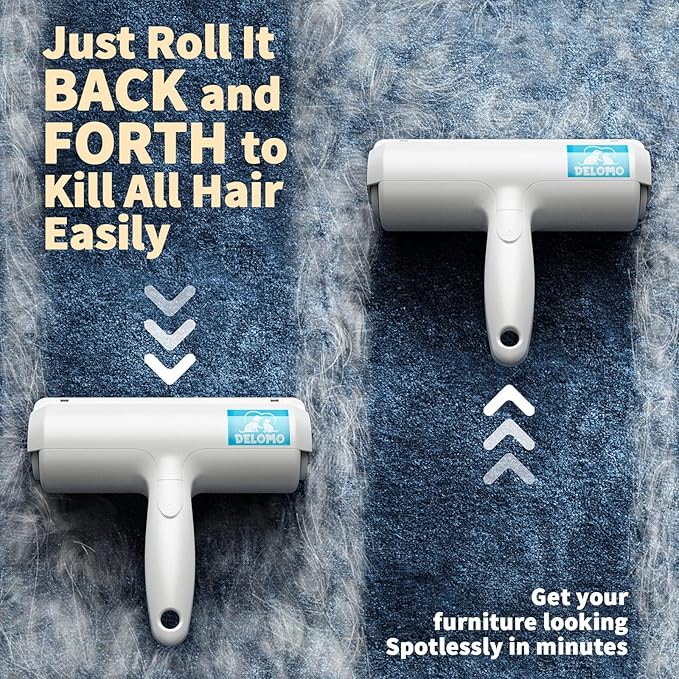 DELOMO Pet Hair Removal Tool: Pet Hair Remover with Fur Bin - Reusable Lint Roller for Pet Hair - Cat and Dog Hair Remover for Couch, Furniture, Carpet, Clothes, Car Seat - Essential for Pet Owners