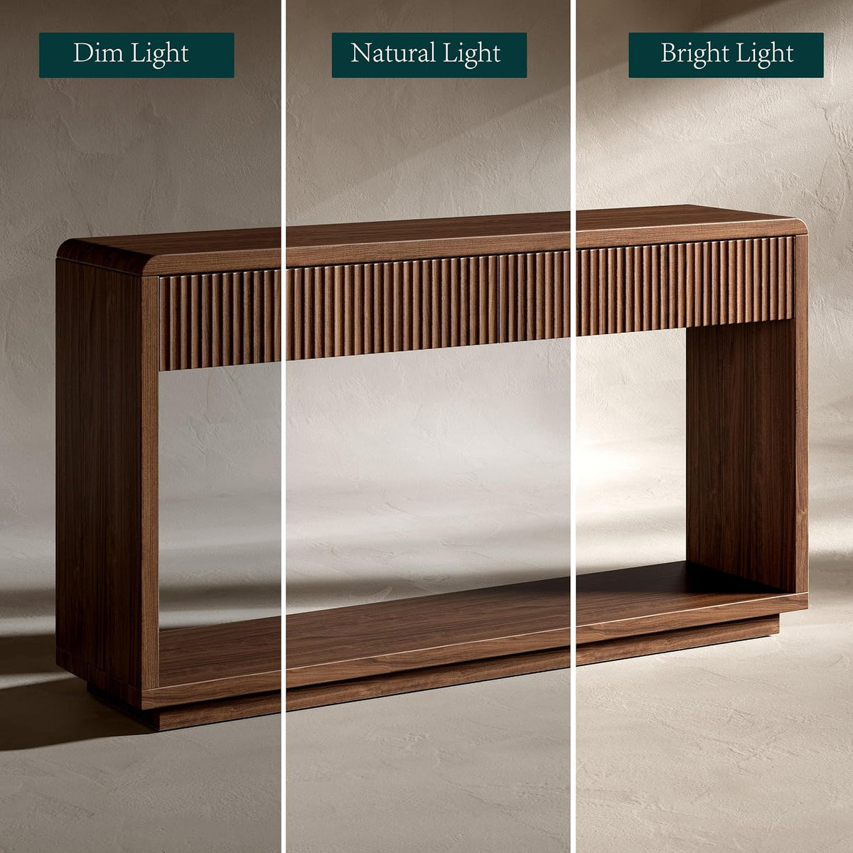 Evermagin 59'' Walnut Console Table with Drawers, Sofa Table with Storage