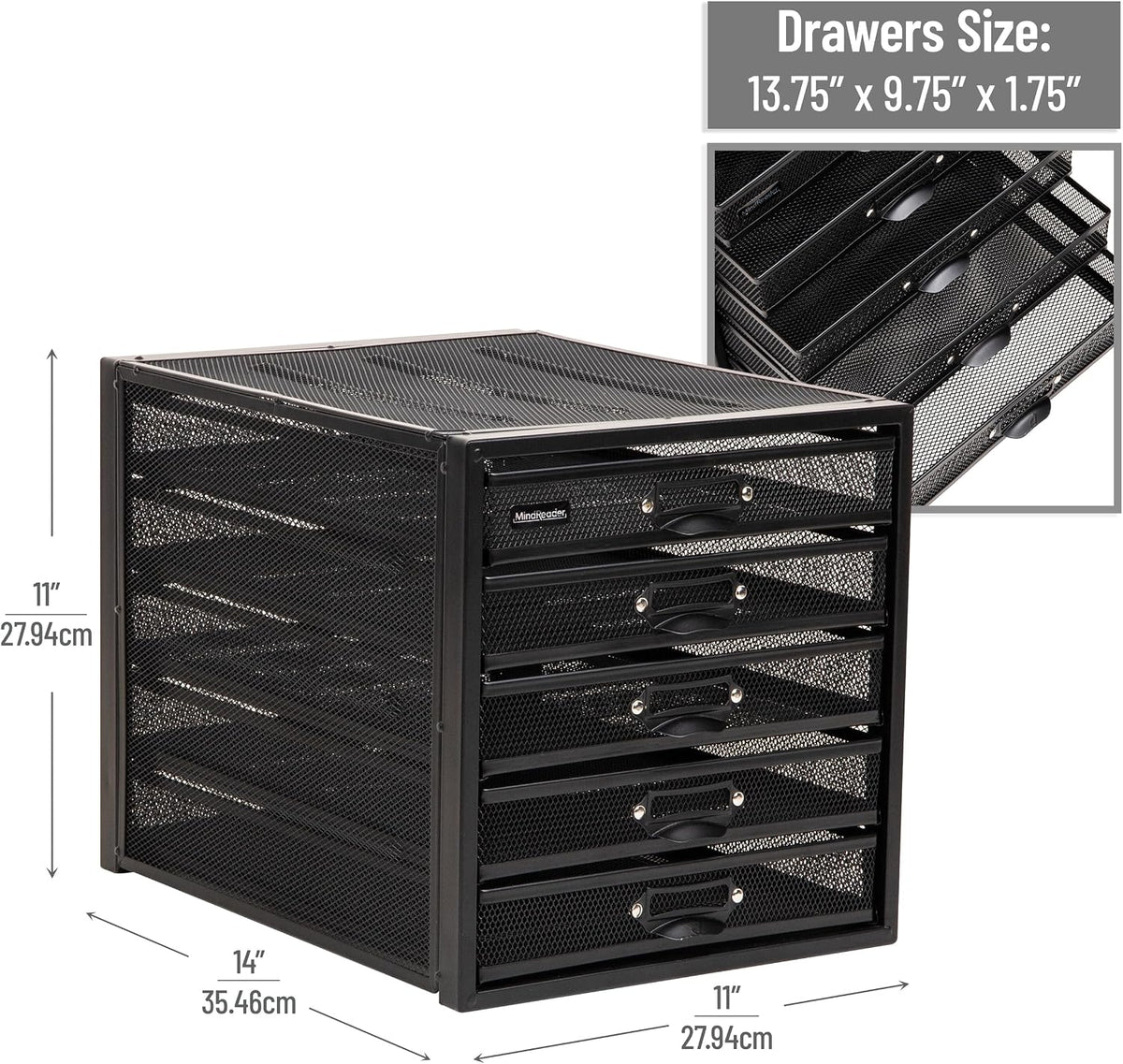 Mind Reader File Storage Drawers, Desk Organizer, Multi-Purpose, Crafts, Office, Metal, Black