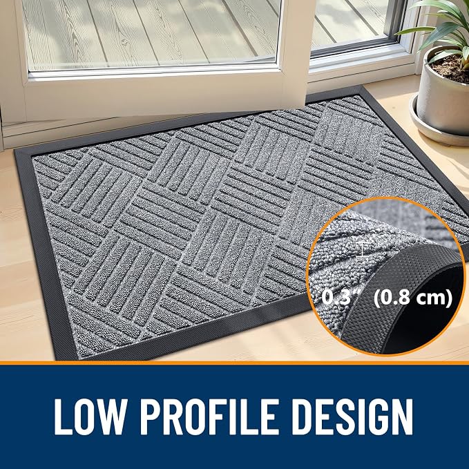 OLANLY Front Door Mat Outside Entrance 47x23, Heavy Duty Sturdy Natural Rubber