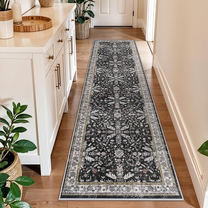 2x8ft Kitchen Rug Runners Washable Non Slip – Boho Floral Carpet Runner