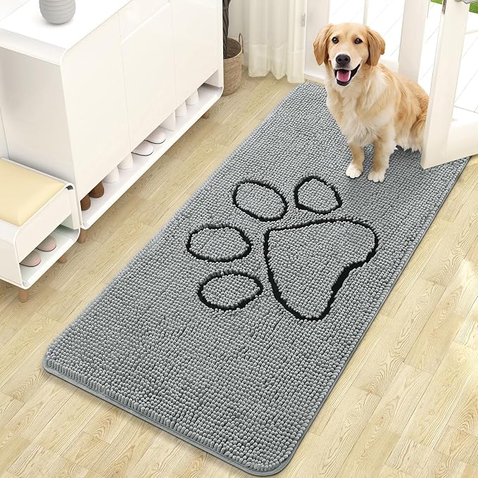 OLANLY Dog Door Mat for Muddy Paws 47x24, Paw Print Design, Absorbs Moisture
