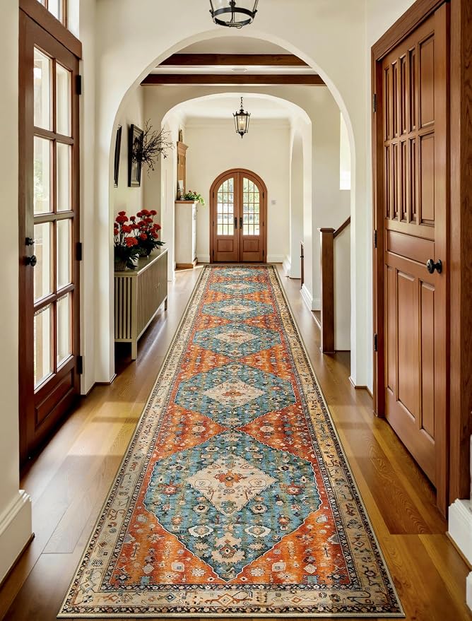 SERISSA Runner Rug for Hallways, Extra Long Boho Rug Ultra Soft Vintage Tribal