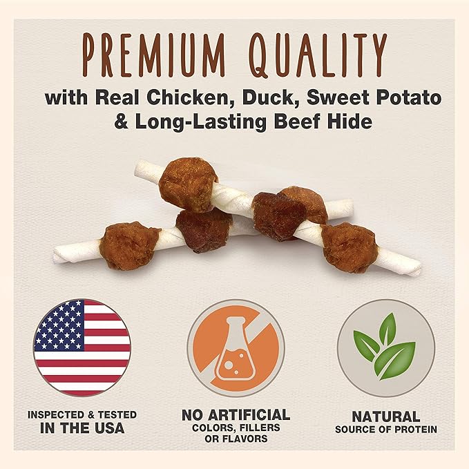 Cadet Gourmet Shish Kabob Dog Chews for Small Dogs, Rawhide Treats with Chicken, Duck and Sweet Potato, Healthy & Natural Beef Hide, 5-Inch Sticks, 24 oz